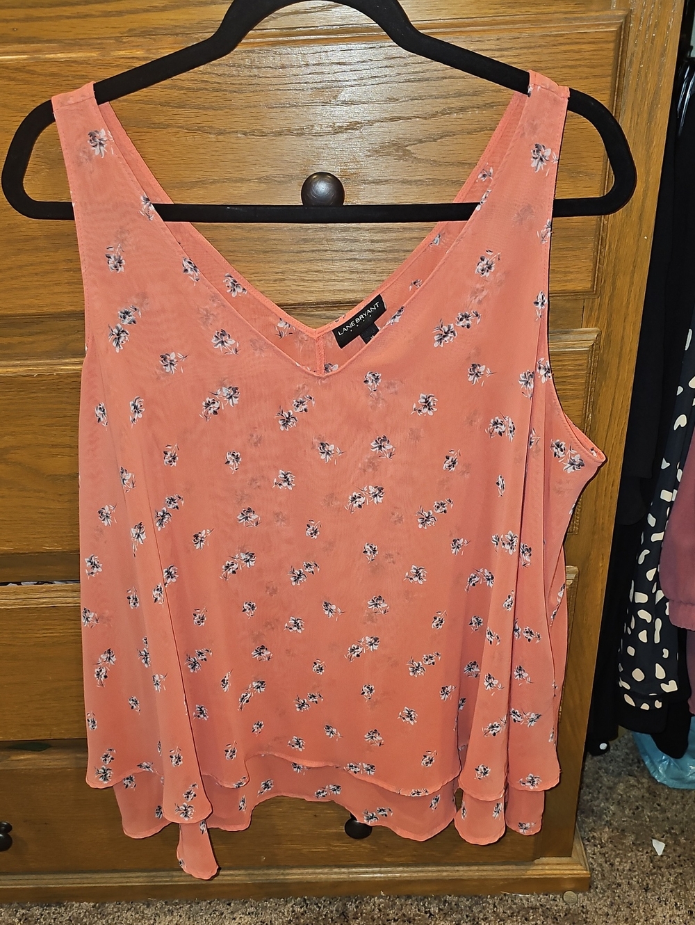 Lane Bryant Coral Pink Floral V-Neck Layered Camisole